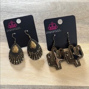 (2) Paparazzi Gold and Black Teardrop Cactus Earrings